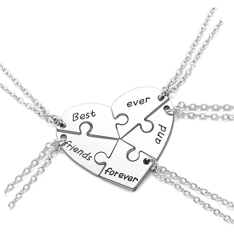 Best Friend Matching Heart Pendant Necklaces Set for 2 3 4 5, Friendship Jewelry Gift for Women BFF Birthday