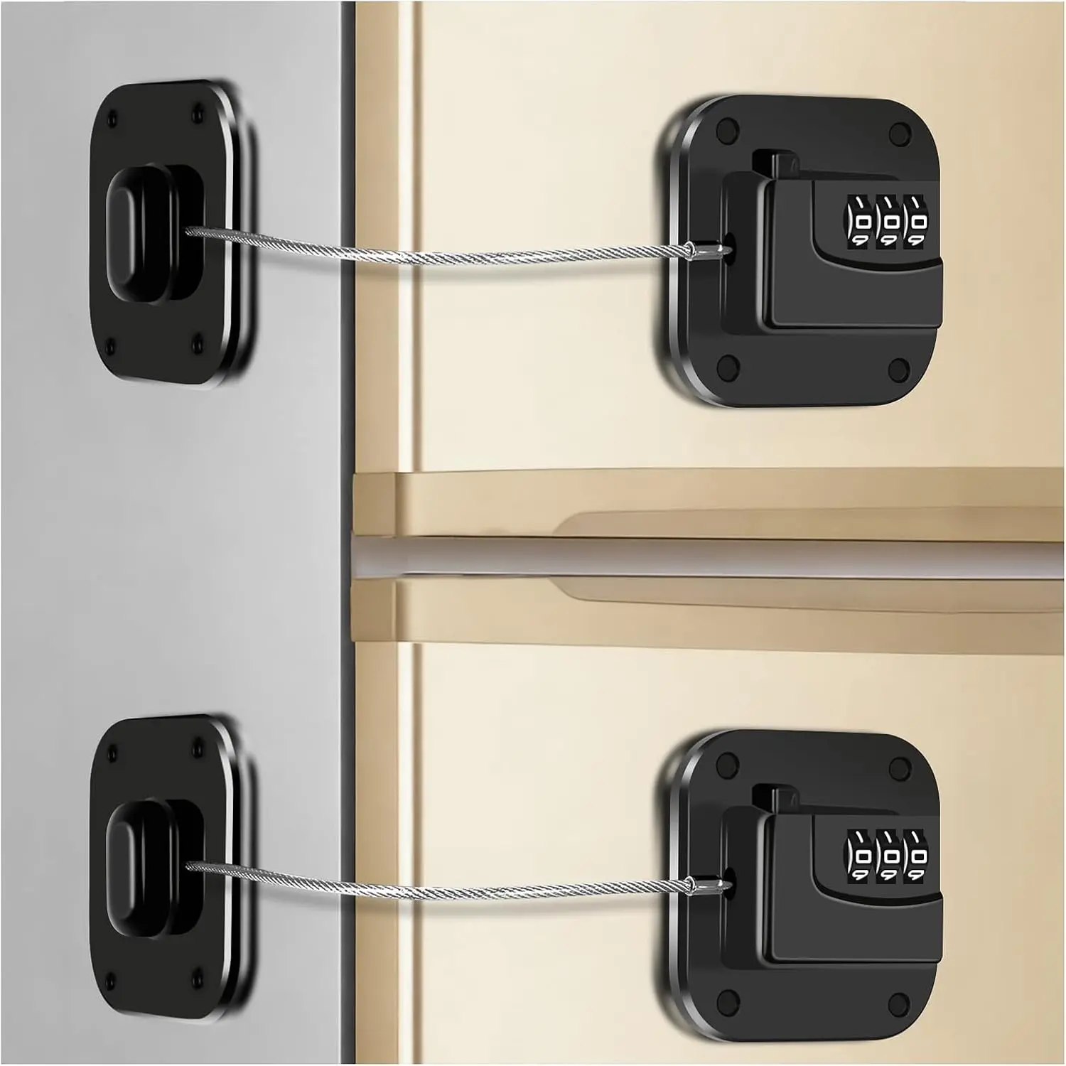 2 Pack Combination Fridge Lock - Heavy Duty Keyless Refrigerator Lock with Adhesive for Cabinets Drawers, Black