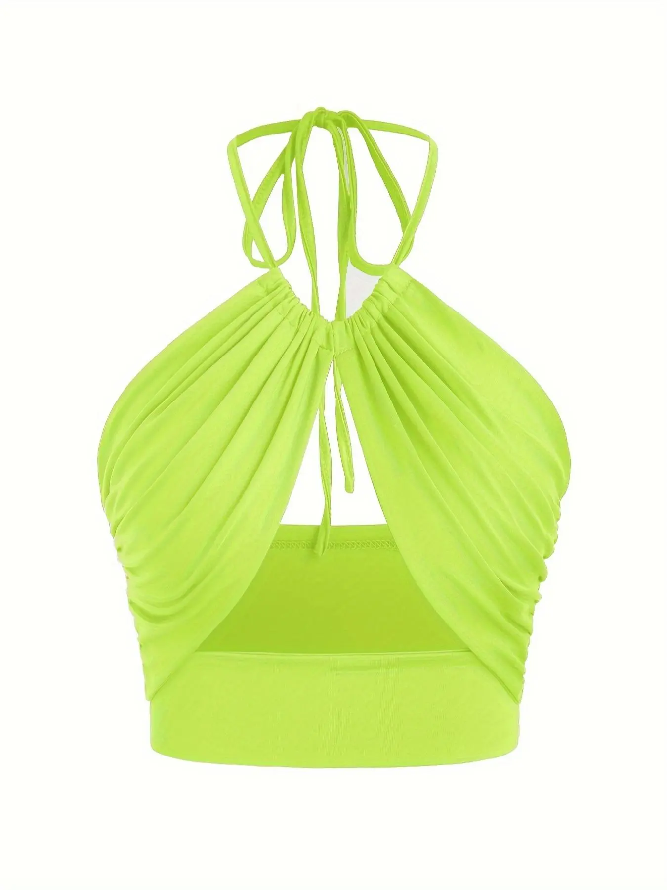 Women's Plain Cut Out Ruched Tie Back Halter Neck Crop Top, Halter Neckline, Street Fashion Chic Casual Sleeveless Backless Top For Summer, Ladies Clothes For Beach Holiday Vacation