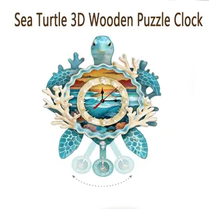 Turtle Adult 3D Wooden Puzzle Wall Clock, DIY Laser Cut Assembly Kit, Home Decor Gift, Unique Family Wall Clock, Men's Birthday Present