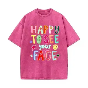 Happy To See Your Face Hand-Drawn Doodle Star Graphic Teacher T-Shirt, Trendy Back To School Casual Top, Ideal Appreciation Gift for Educators First Day School Daily Wear