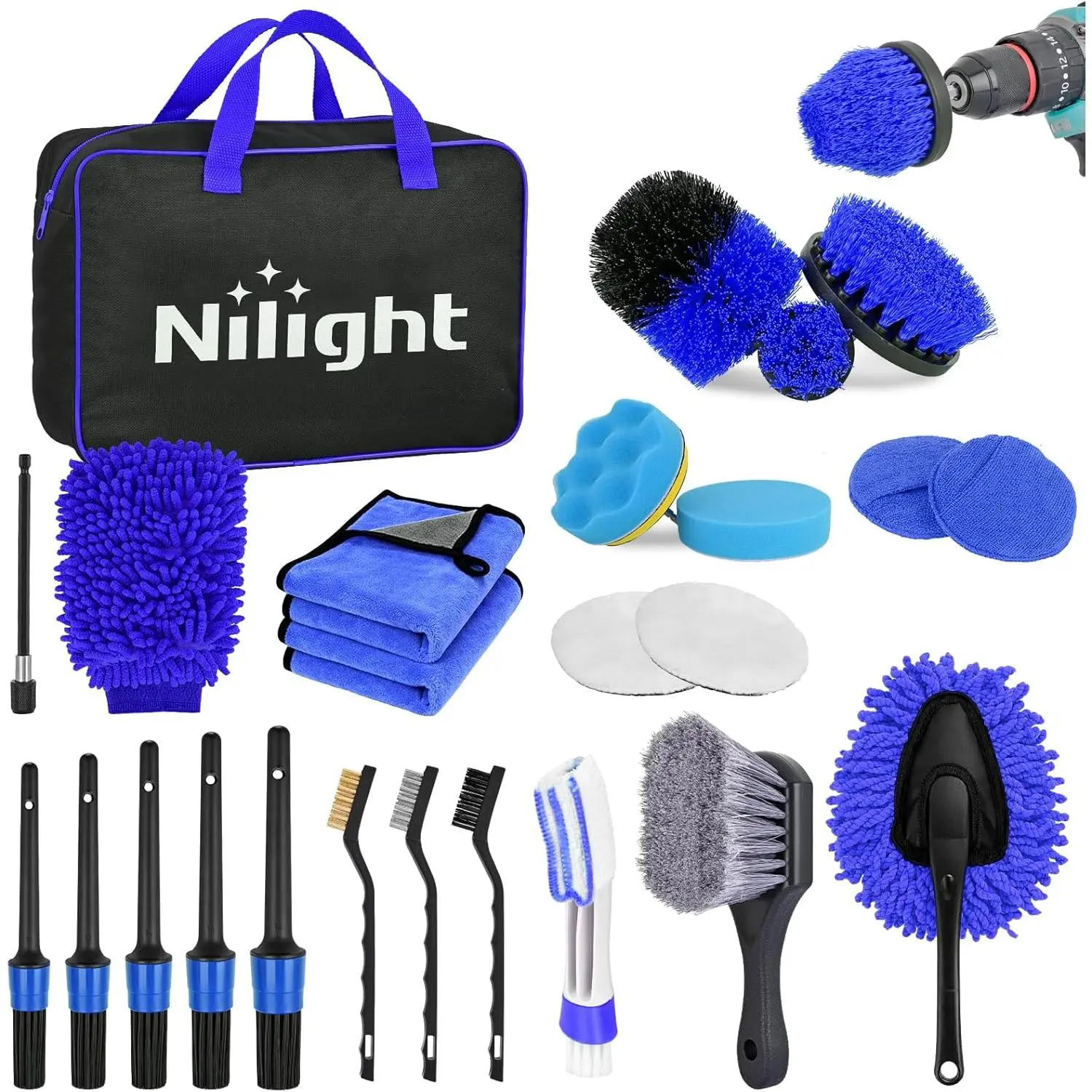 Nilight 27PCS Car Cleaning Kits - Auto Detailing Supplies Carwash Kit Set with Storage Carry Bag, Automotive Deep Cleaning Tools for Interior-Exterior Use, Thoughtful Gift Choice (Blue)