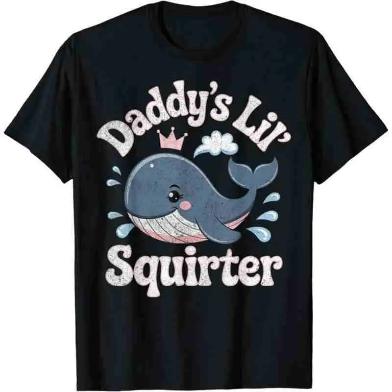 Daddy's Lil Squirter Shirt,Funny White Elephant Gag Gift,Cute Cartoon Whale Tee,Adult Humor Meme T-Shirt,Naughty Party Top for Friends,Unisex T-Shirt