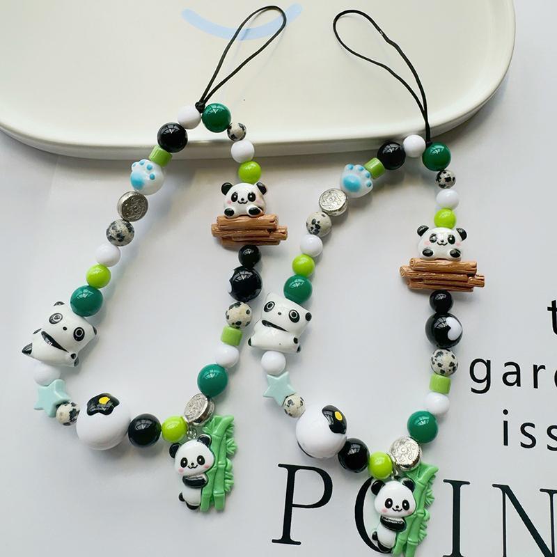Chinese Style Cartoon Panda Beaded Phone Chain Anti-loss Phone Strap Charm Cute Pendant Lanyard For Girl Cell Phone Wrist Strap