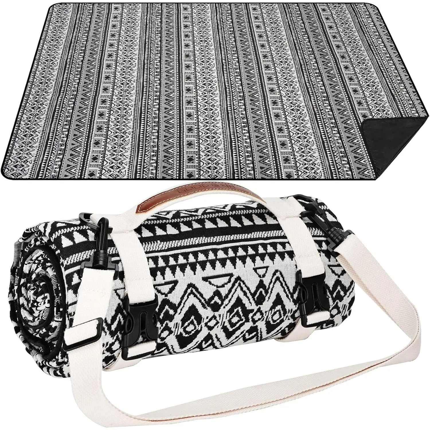 Picnic Blankets Outdoor Extra Lare- Picnic Blanket with  Carry Strap | Machine Washable Picnic Mat with Sandproof Backin for Park , rass, Campin, Hikin, Concerts (Black)