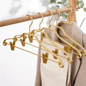 5pc Gold Hangers for Clothes,Aluminum Alloy Pants Rack with Clips for Sock Skirt Scarf,Thickened Drying Hanger for Store Display
