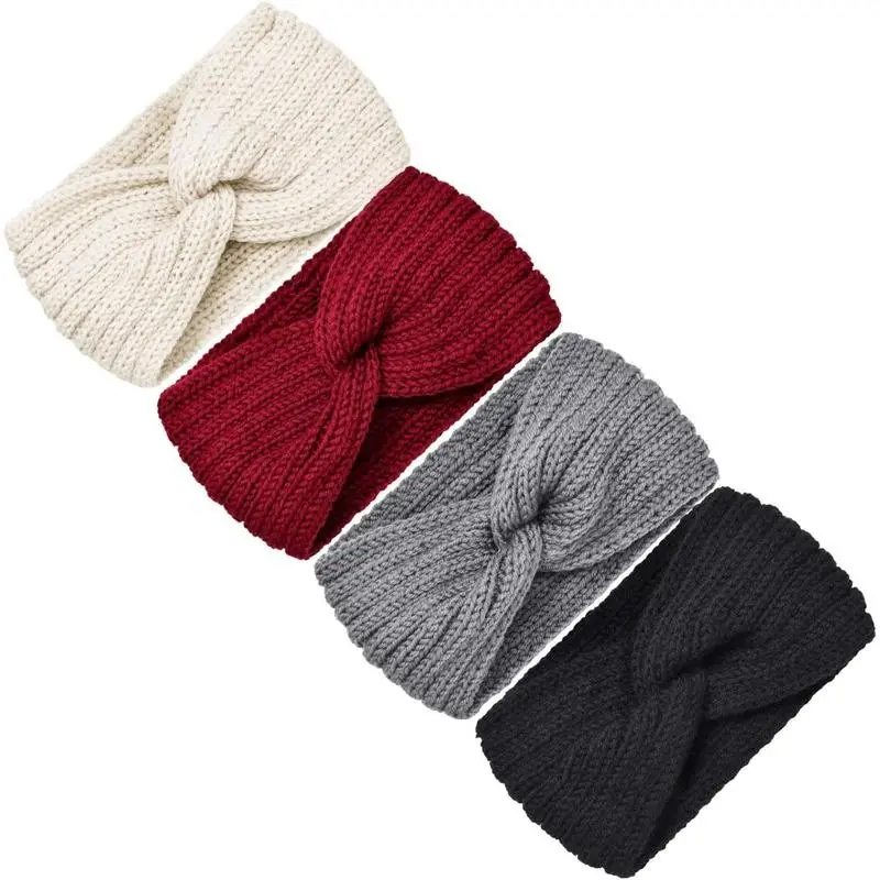 4 PK Chunky Knit Headbands Braided Winter Headbands Ear Warmers Crochet Head Wraps for Women
