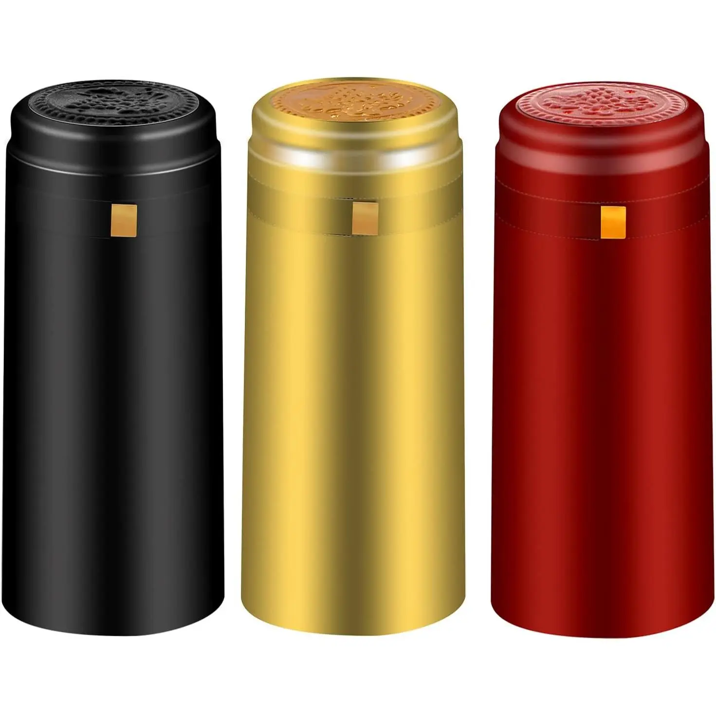 PVC Heat Shrink Capsules - 120-Count 3-Color Wine Bottle Cork Seals for Professional & Home Use (Black, Red, Gold), Three Color
