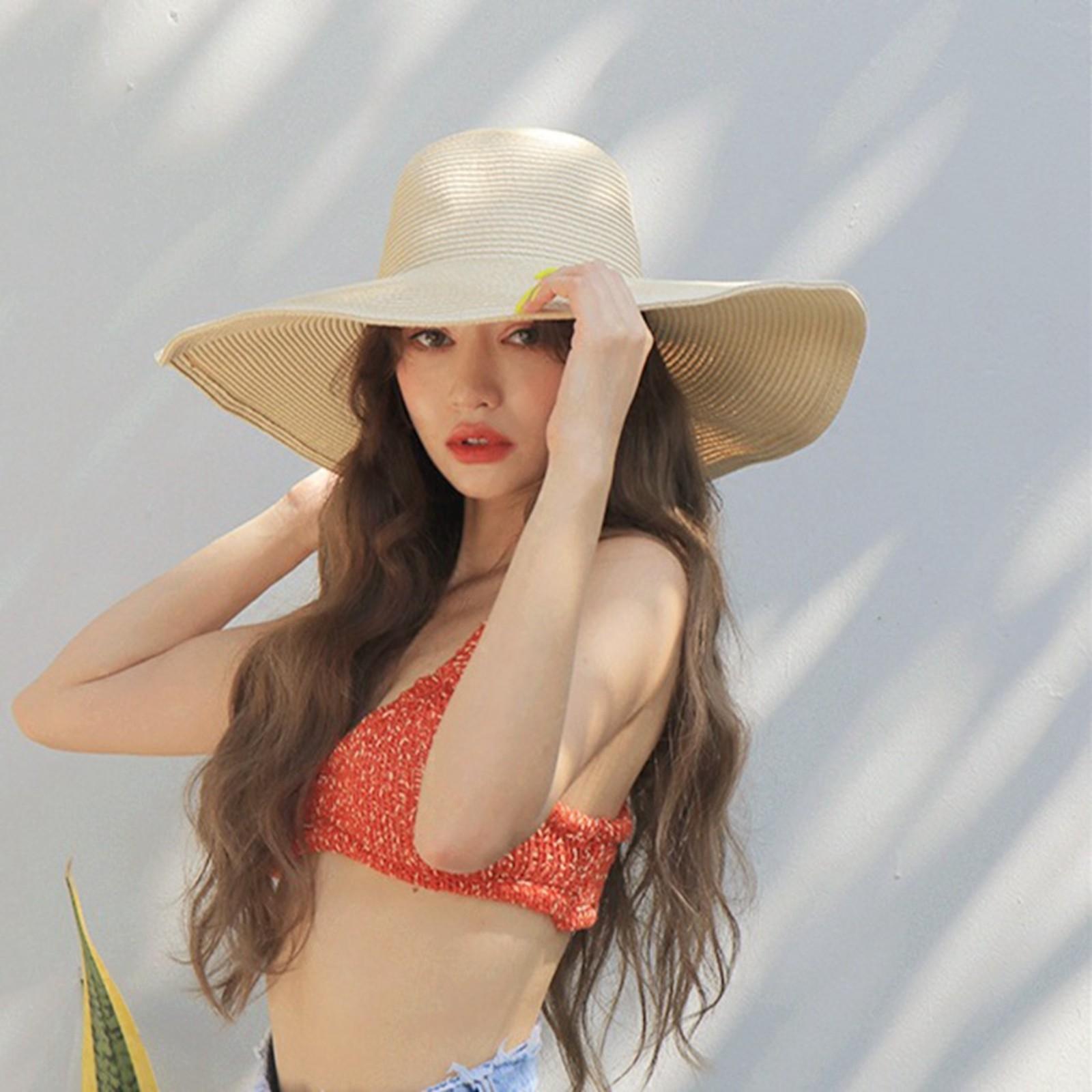 Women's Sun Visor Hat Wide Rimmed Summer Foldable Roll Up Beach Hat Solid Colour Casual Outdoor Sun Protection Large Hat
