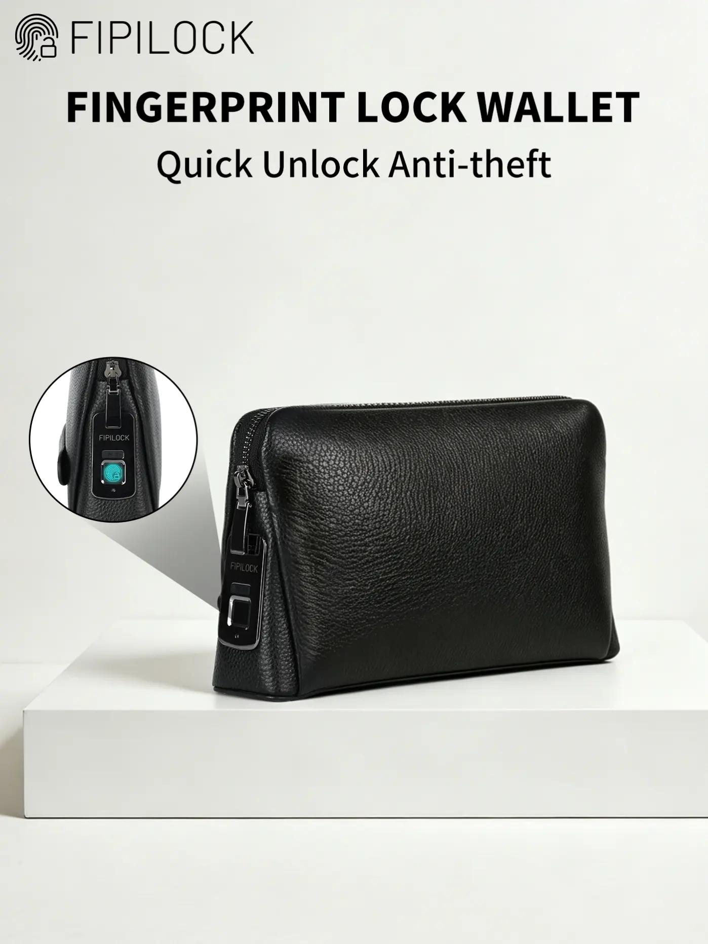Men's PU Leather Envelope Clutch, Wallet Clutch Bag, Smart Fingerprint Lock, All-Over Print, Casual Style, Quick Unlock, Secure & Stylish, Daily Use