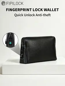 Men's PU Leather Envelope Clutch, Smart Fingerprint Lock, All-Over Print, Casual Style, Quick Unlock, Secure & Stylish, Daily Use