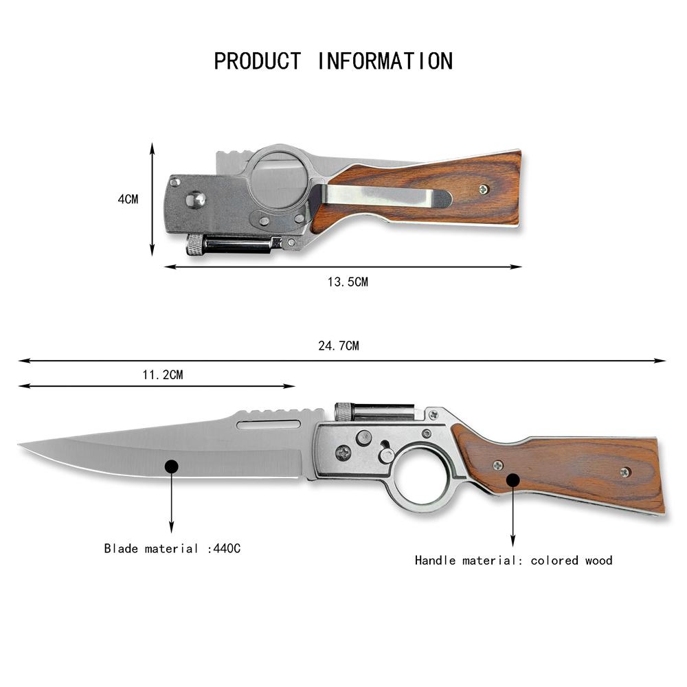 Outdoor Portable Knife, A-K Folding Knife for Camping Fishing Hiking Knives and EDC, LED Light, Husband Birthday Present, with Deep Pocket Clip for Men Women