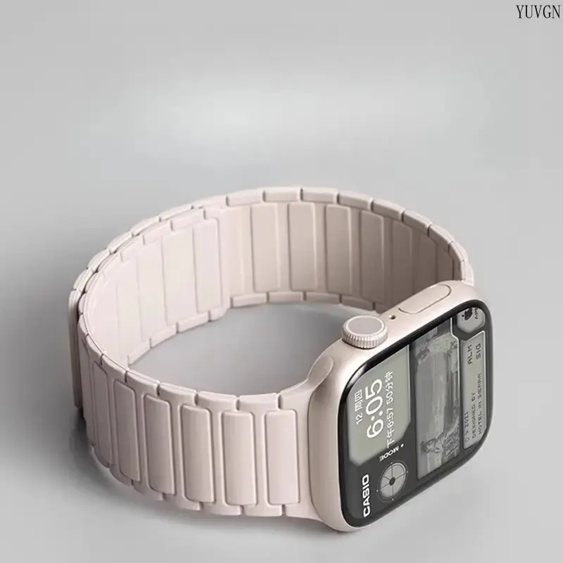 Magnetic Clasp Silicone Apple Watch Strap Accessories, Wearable 3-Bead 2-Section Band for 38/40/41（s10）42mm Apple iWatch S10 Generation tiktokshopbacktoschool