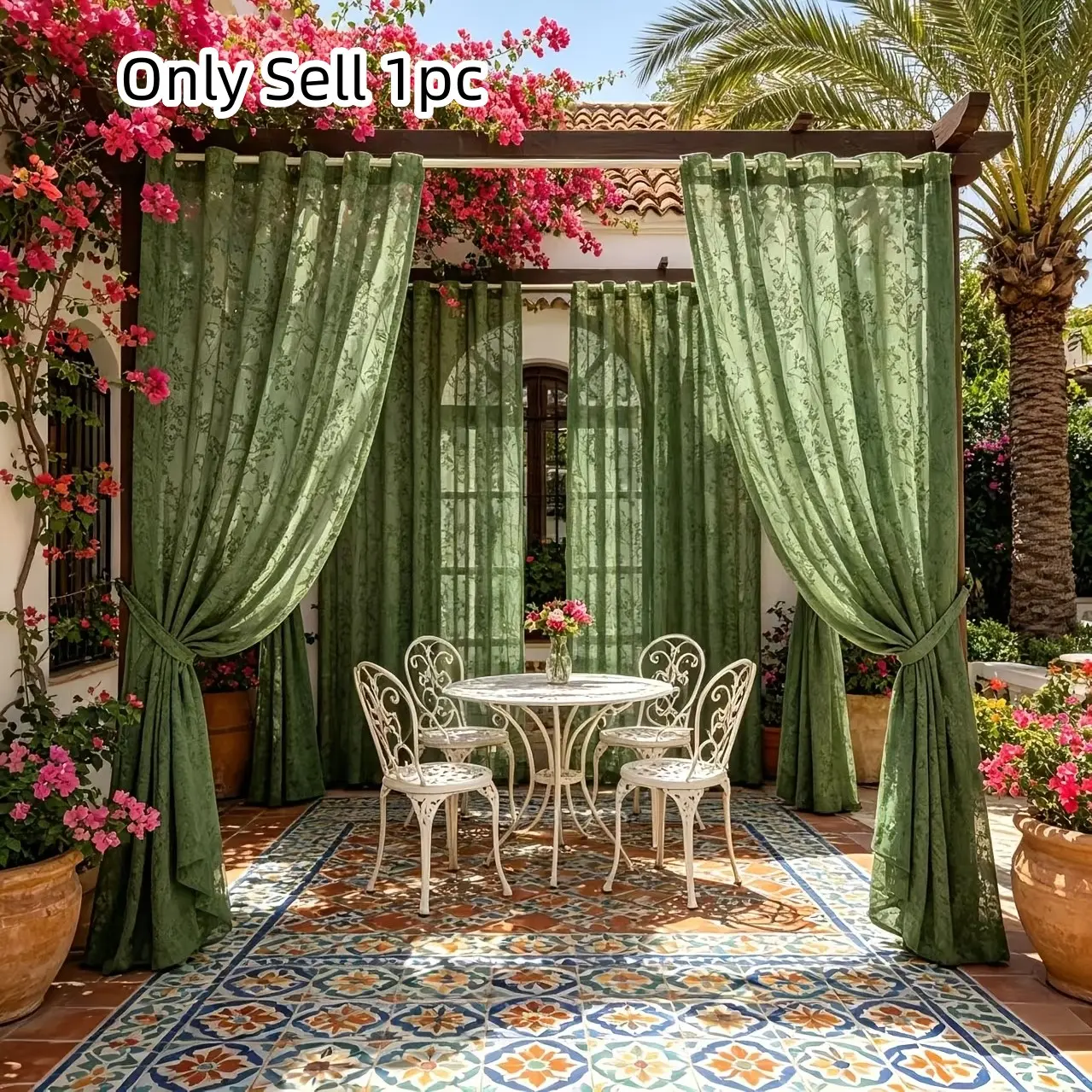 1pc Transparent Leaf Pattern Drapes, Punched Design, Ideal for Gazebos, Patios, Garden Lounging Areas, Minimalist Style Outdoor Curtains