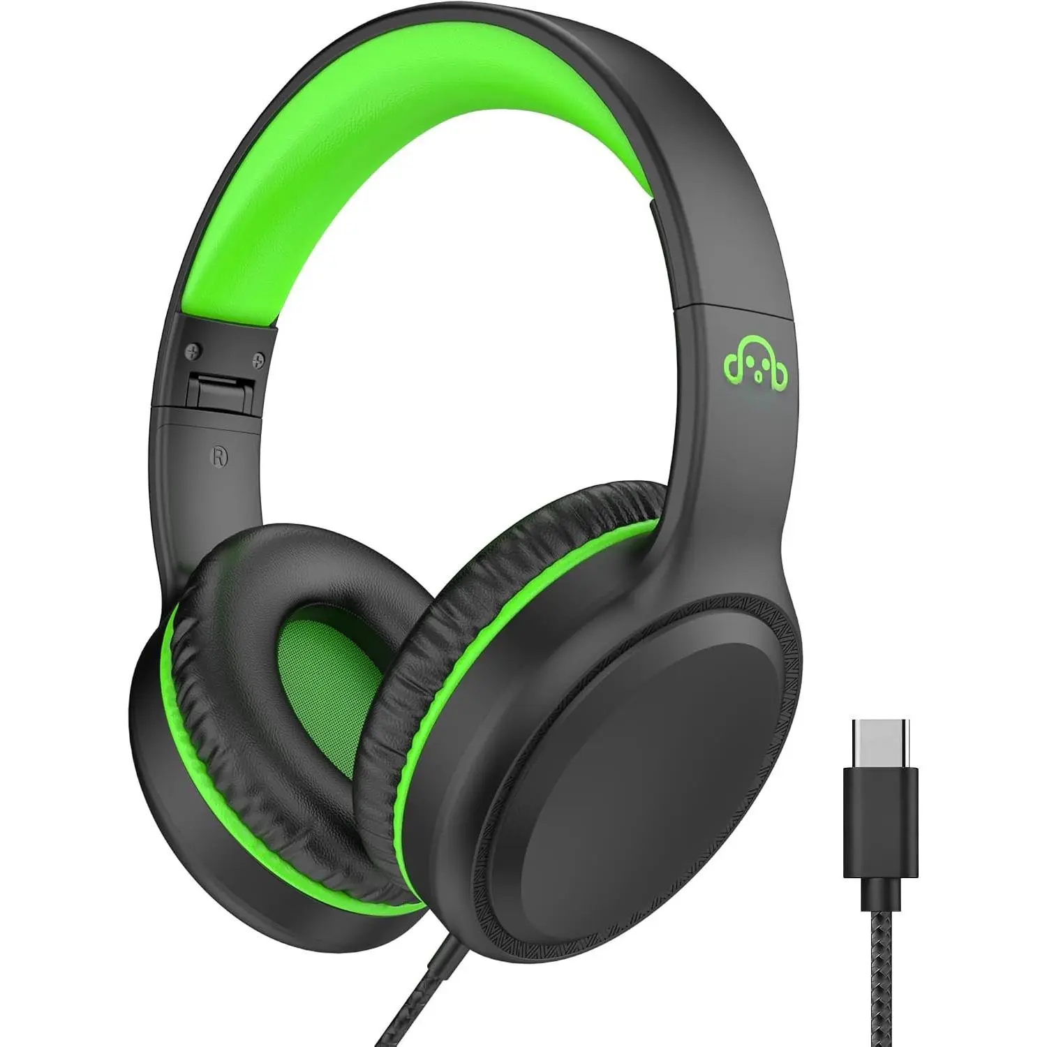 Wired Headphones with Type C  for Boys Girls  Youth, USB-C Headphones Lightweight Portable Compatible with Pad Phone for Adults Student  Black Green