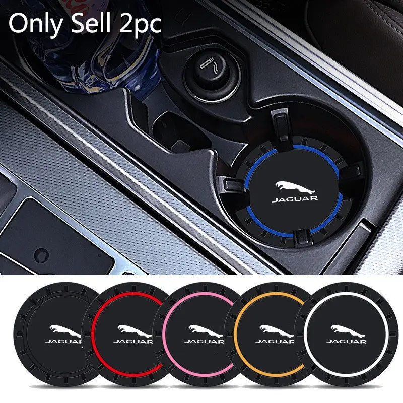 2pc 7cm Car Coaster Water Cup Bottle Slots Holder Anti-slip Pad Mat Silica Gel For Jaguar XK XF XJ XE XFR XJS XJL XEL XFL X-TYPE S-TYPE F-PACE Accessories
