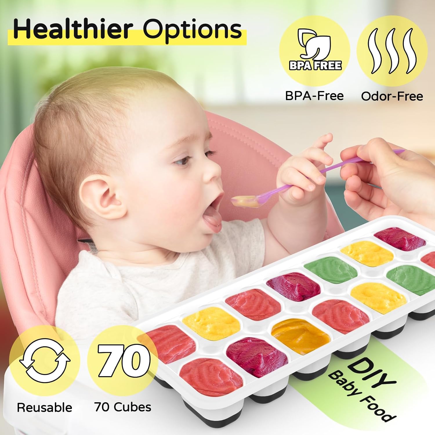 Ice Cube Tray 5 Pack, Stackable  Ice Cube Trays with Lid- Easy Release  Ice Tray,  Rectangular Ice Cube Mold Set for , Coffee,  & Drinks- Black