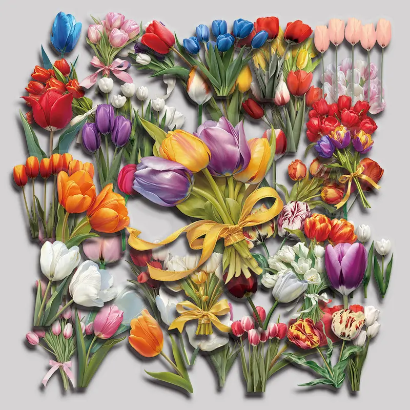 50PCS Tulip Aesthetic Vinyl Stickers Pack for Laptop Water Bottle Phone Case Skateboard Journal Scrapbook DIY Decoration