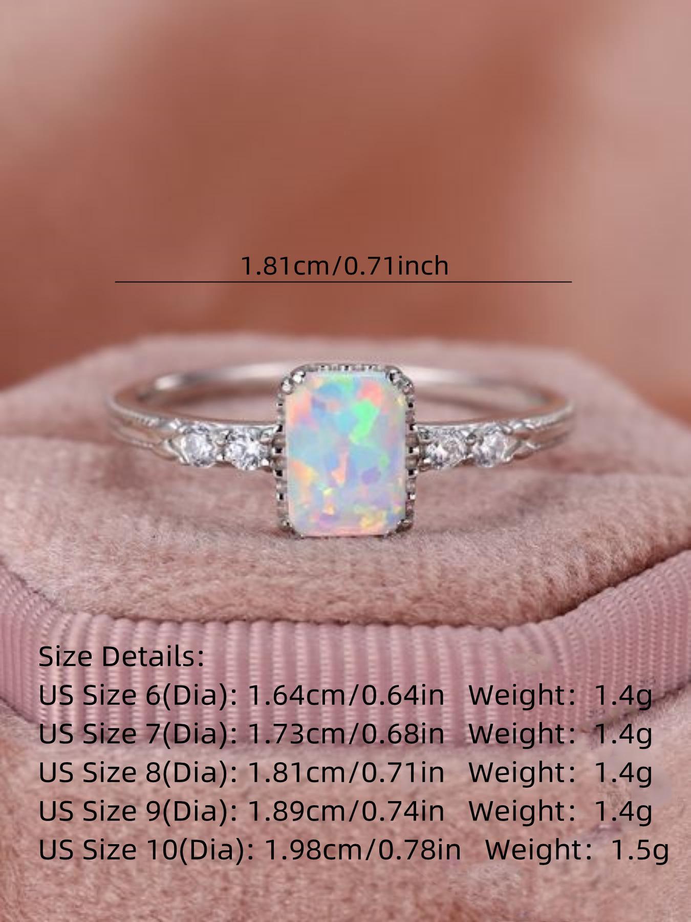 S925 Sterling Silver Fashion Rectangle Shaped Artificial Opal Ring, with Box, Simple Ring for Women, Trendy All-match & Exquisite Jewelry for Birthday Gift, Elegant Casual Ring