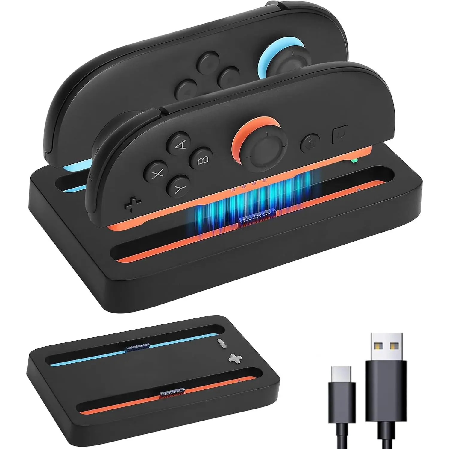 Nintendo Switch Joy-Con 2-Port Charging Dock Accessories (Model 1, ABS + Alum.), Portable Stand with LED Indicator, USB-C Plug & USB-C Charging Cable