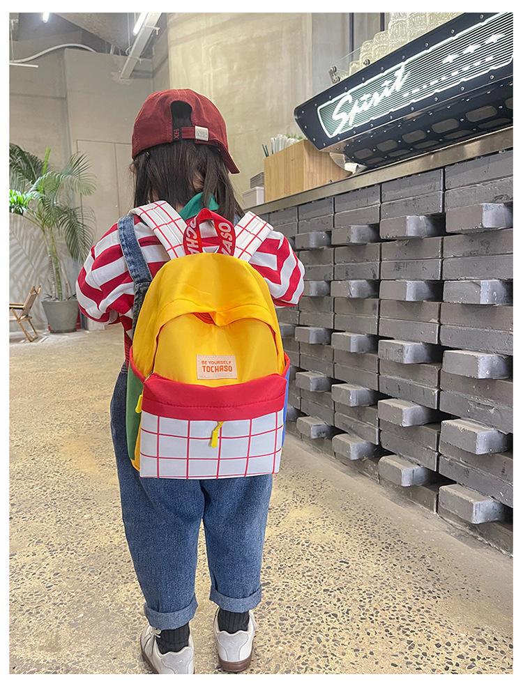 Kindergarten children's backpack, stylish baby color-blocking canvas backpack, lightweight backpack for boys and girls aged 3-6 years old
