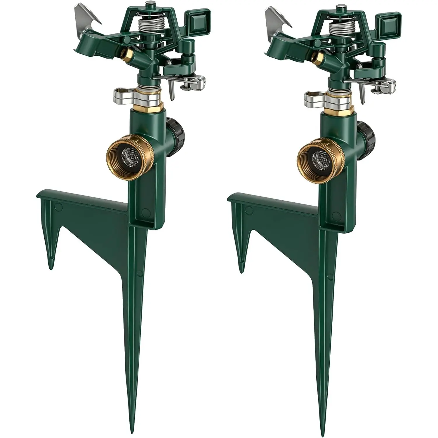2 Pack Impact Sprinklers for Yard, Adjustable Pulsating Water Sprinkler Head on Step Spike, Zinc Alloy Lawn Sprinkler for 360 Degree Large Area Patio Garden Irrigation