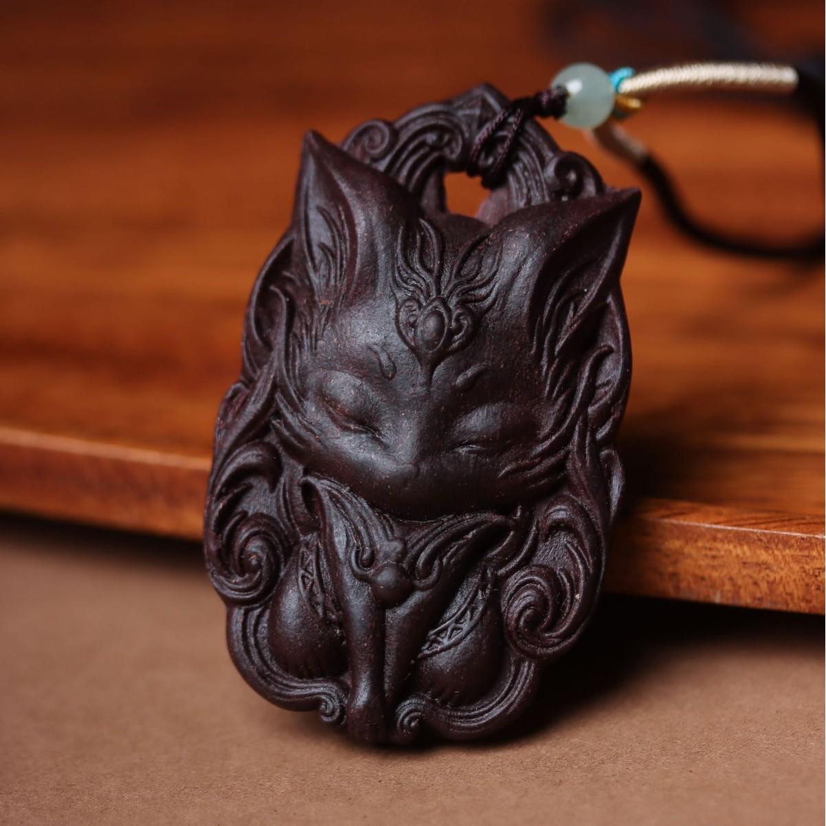 Natural Incense Bead Pendant with Nine-Tailed Fox
