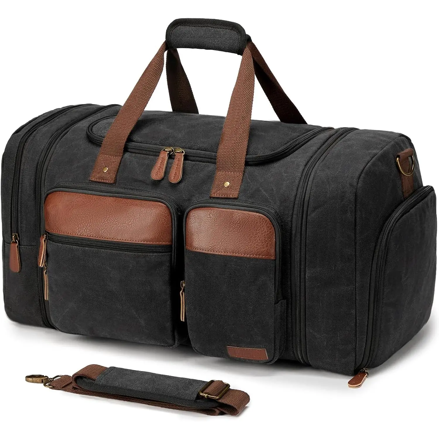 50L Expandable Waxed Canvas Travel Duffel Bag, Dark Grey Weekender Overnight Bag with Multiple Pockets, Spacious Sports and Gym Holdall for Men and Women, Weekend Trips and Business Travel