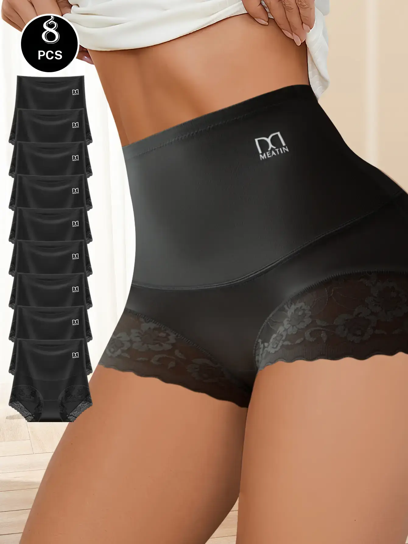 QUASTI 8PCS High Waist Sexy Lace Boxer Briefs for Women, Full Coverage Soft & Skin Friendly Abdominal Slimming Underwear, Breathable Comfortable & Stylish Underwear For Women, TikTokShopBlackFriday summerwins
