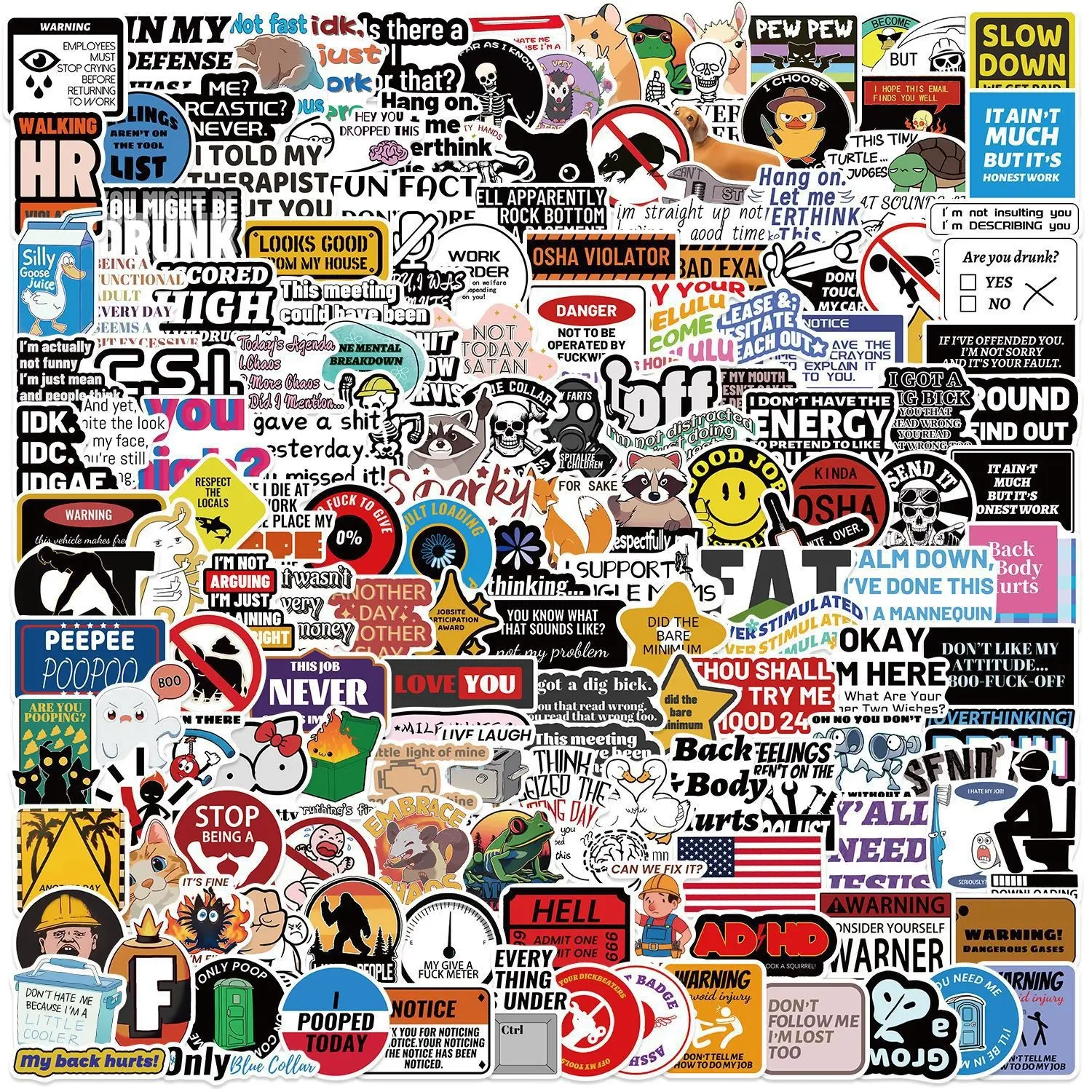 200 Funny Prank Meme Stickers, Waterproof No-Residue Adhesive, Creative Decals for Luggage Guitar Water Bottle Notebook