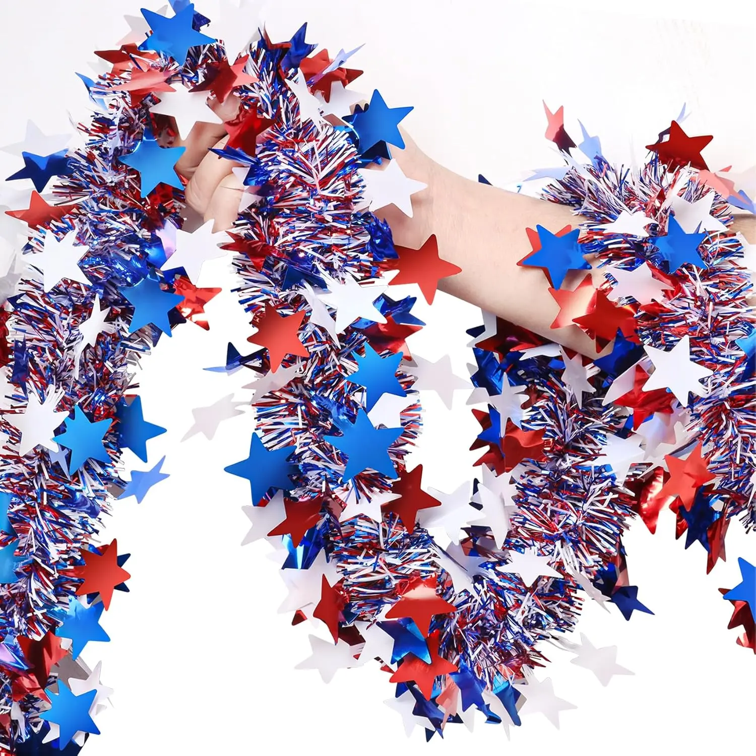 4th of July Garland Decorations,50Ft Glitter Tinsel Patriotic Decor for Tree Car Golf Cart Parade Float Bike Party Table Yard Door Boat Indoor Outdoor Holiday Homefidget toys