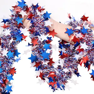 4th of July Garland Decorations,50Ft Glitter Tinsel Patriotic Decor for Tree Car Golf Cart Parade Float Bike Party Table Yard Door Boat Indoor Outdoor Holiday Homefidget toys