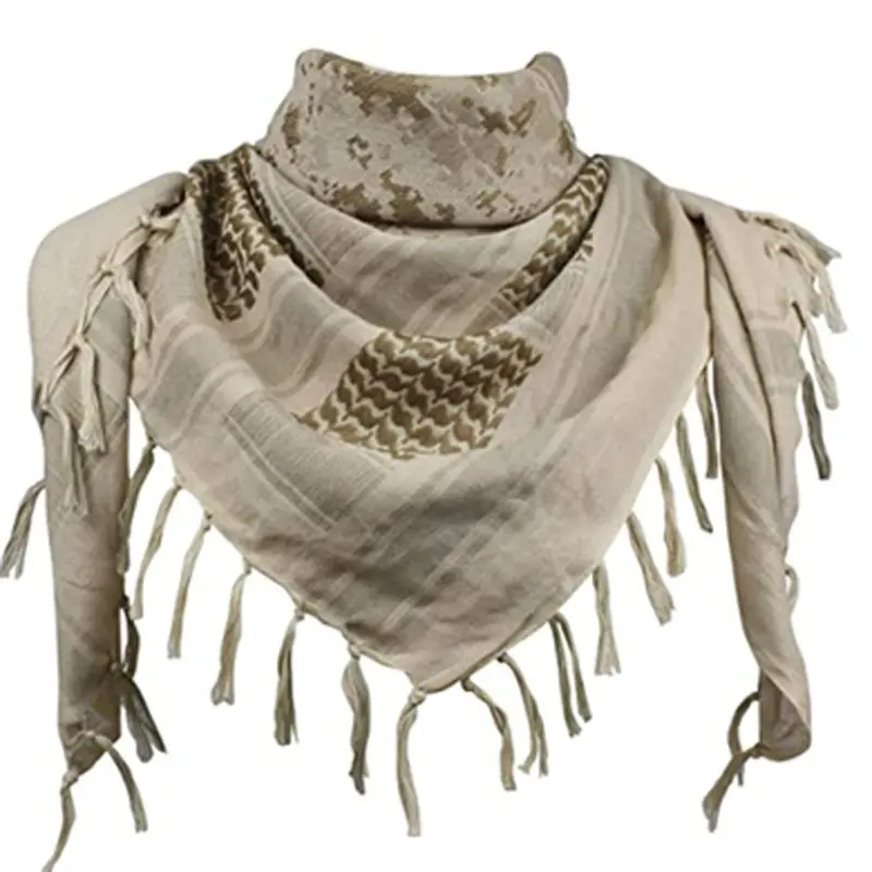 Military Shemagh Desert Keffiyeh Scarf Tactical Arab Head Neck Wrap Pattern Tassels Outdoor Protection Sun Wind Dust Shield Camping Hiking Fishing Hunting Gear Accessories Unisex Fashionable All Weather Multi Purpose Bandana Headscarf Trend