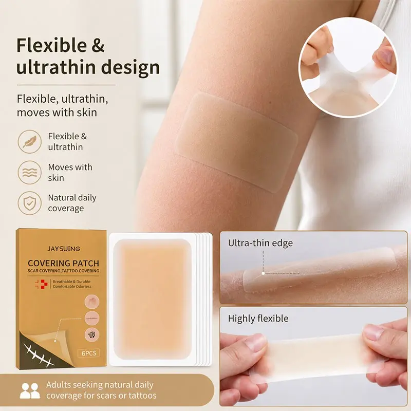 6 Patch Invisible Concealer Patches, Waterproof Sweat-Proof Long-Lasting Coverage, Lightweight Breathable Scar Tattoo Cover-Up, Invisible Scar Tape