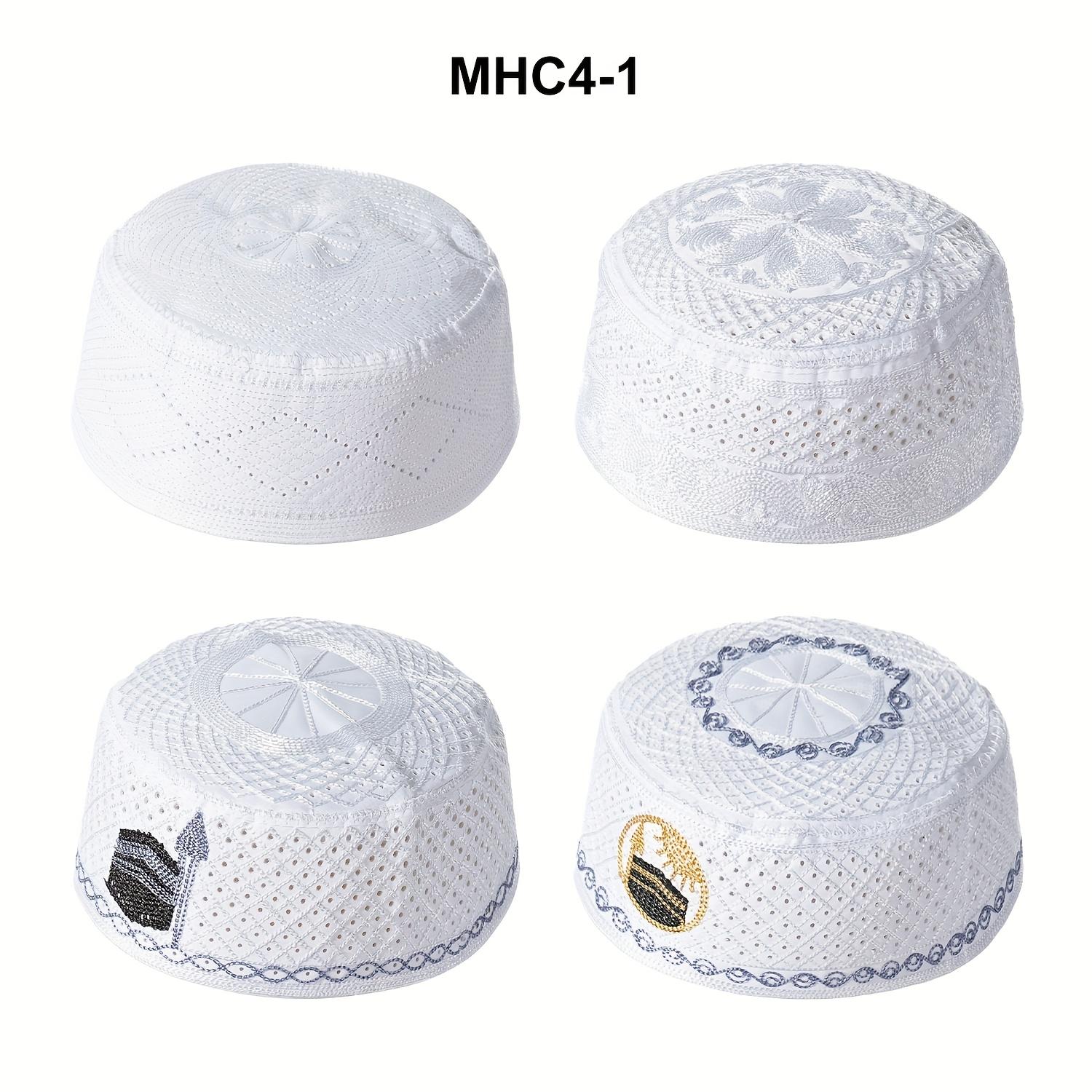 4pcs/set New Muslim Men Prayer Cap Hat Embroidery Leisure Cap Men Headscarf Turban Saudi Cap