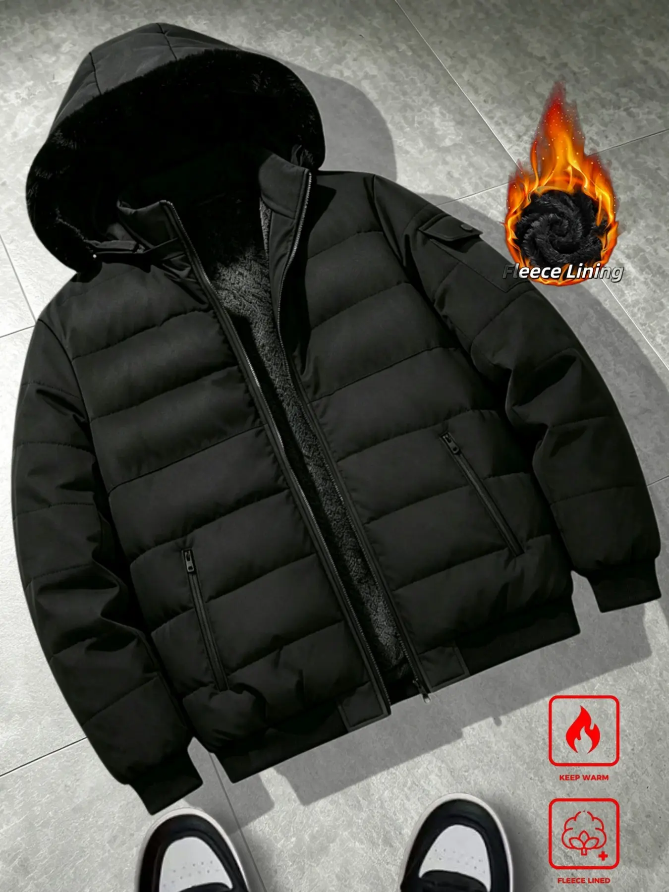 Men's Removable Hood Fleece-Lined Thick Cotton Coat with Lock Seams, Loose Warm Winter Outerwear for Urban Daily Casual and Commuting, Perfect Gift for Boyfriend, Husband, Father or Graduates