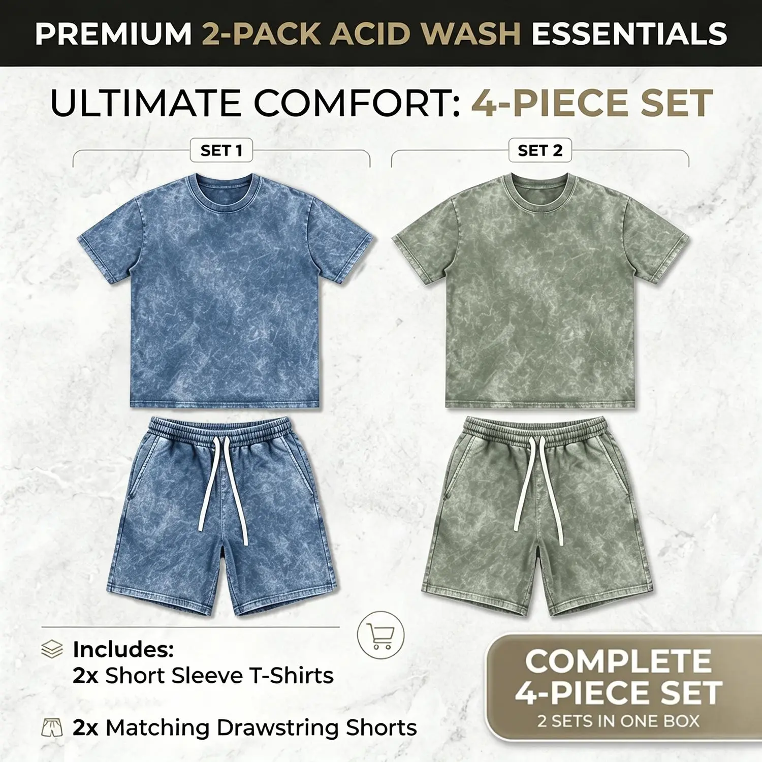 2 Sets - Acid Wash Blue + Green
