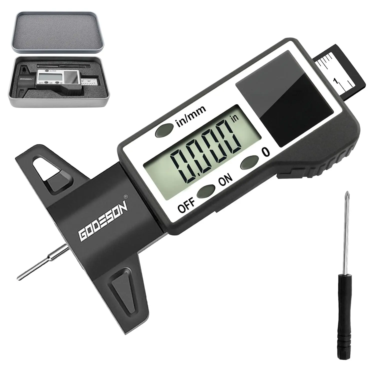 Digital Tire Tread Depth Gauge, Solar &  Power,1" / 25.4mm Range, Inch/MM Display, Black  Tire Wear Depth Gauge for   (, , SUV)