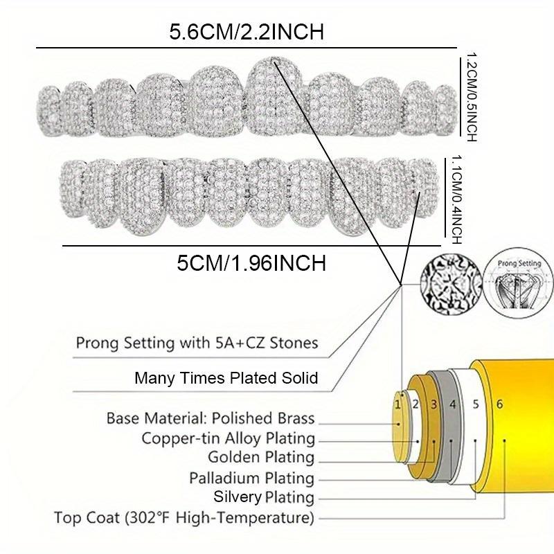 ZZHS Hip Hop Cubic Zirconia Teeth Grills 2pcs Set - 20pcs Top & Bottom Grills for Rappe and Cosplaye with Glittering Finish Oral Heart Shaped Brackets Ceramic BracesTALISA