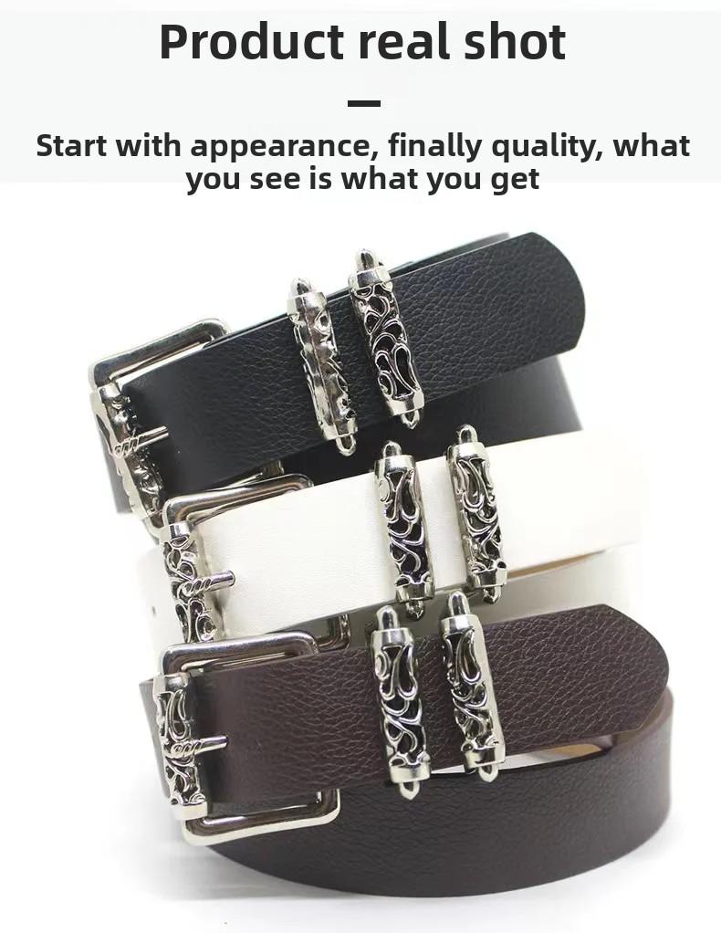 New Silver Alloy Engraved Roller Buckle Hollow Punk High Street Fashion Belt for Men And Women