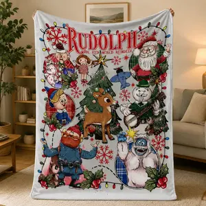 Rudolph the Red - Nosed Reindeer Christmas - Themed Blanket| Sofa Binging Throw, AC Home Blanket, Outdoor Picnic Vibe For Christmas party decor, winter family movie nights, New Year gathering decor Ideal for Christmas, New Year's Day, New Year