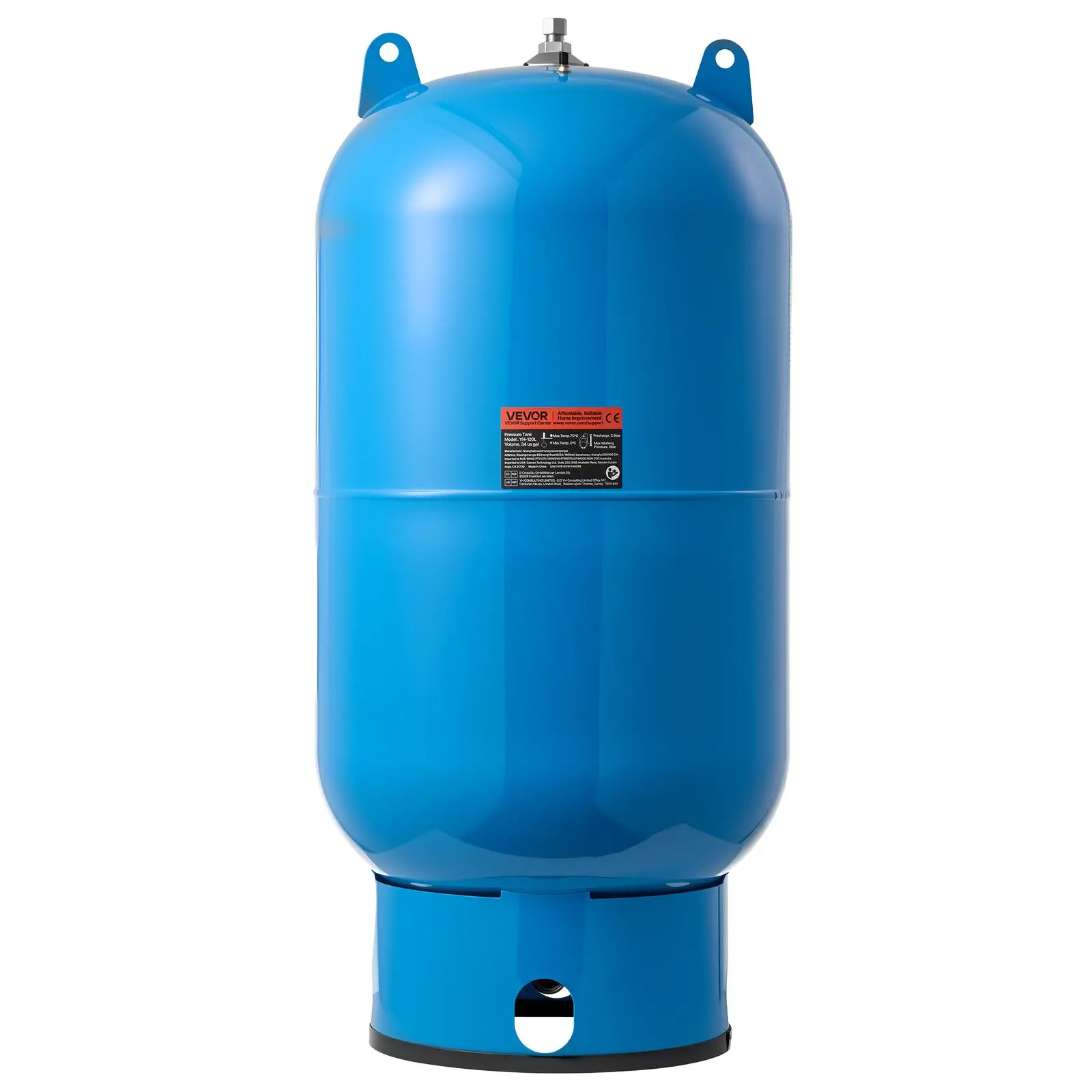 VEVOR 34-Gallon Vertical Well Pressure Tank, Pre-Charged Pressurized Water Tank for Well Pumps, Heavy-Duty Carbon Steel Water Storage Container for Home, School, Farm Irrigation Systems