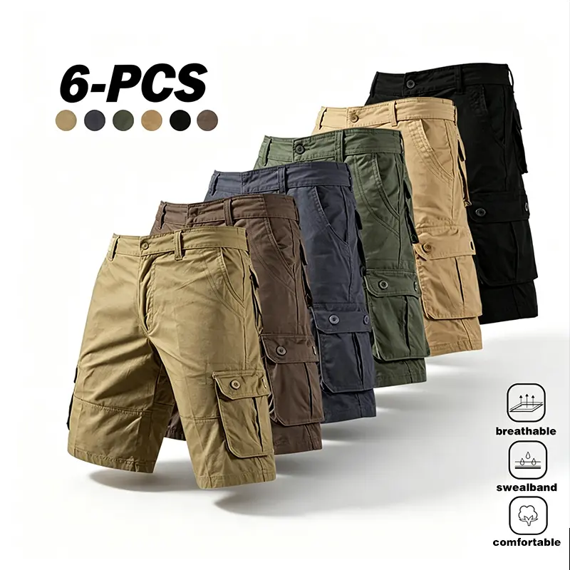 Summer heavyweight workwear shorts men's multi pocket functional five quarter pants versatile casual plus size workwear shorts