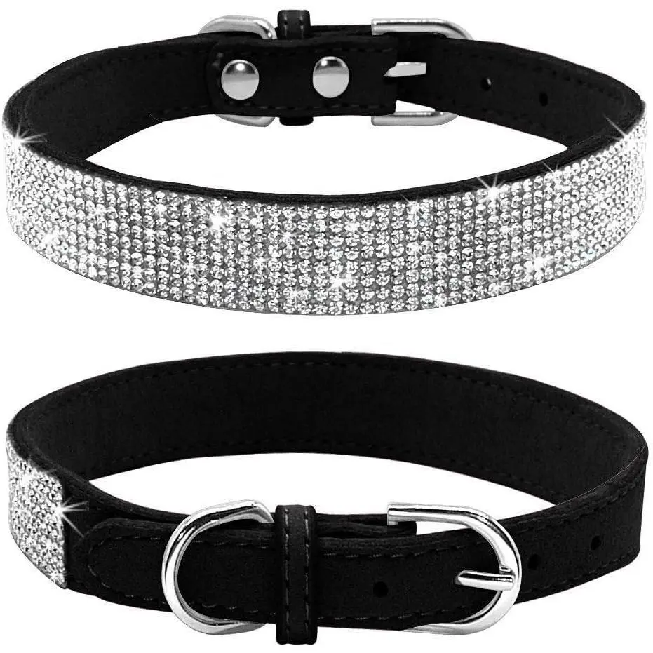 Black Rhinestone Suede Leather Dog Collar, Sparkly Crystal Diamond Soft Pet Collar for Puppies Cats Small Dogs, Size M Fits 32-38cm Neck, Cute Bling Pet Accessory,Halloween,Ghost,with,Coffee,protection,sales,worldwide,Adjustable,Tactical,Santa,Claus,Plush