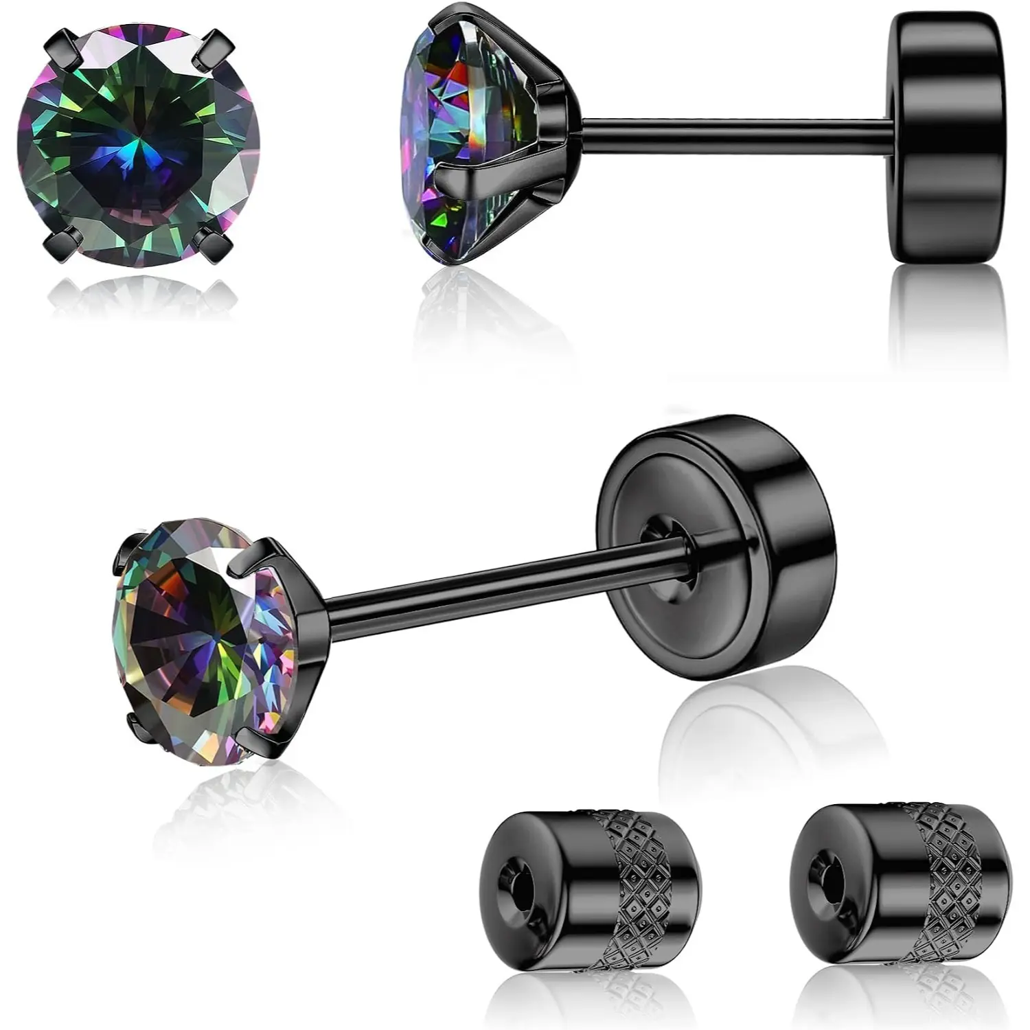 FIASASO G23 Titanium Threadless Flat Back Earrings-Hypoallergenic 6A Cubic Zirconia Earrings Studs for Men-Trendy 20G Flatback Push Pin Cartilage Earring for Helix Tragus Piercing