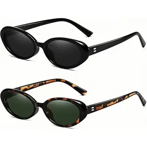 Summer Vibes 2 PCS Retro Oval Sunglasses for Women & Men, Trendy 90s Y2K Vintage Small Frame Shades, UV400 Protection, Lightweight Fashion Eyewear for Summer Beach Travel Festival Streetwear