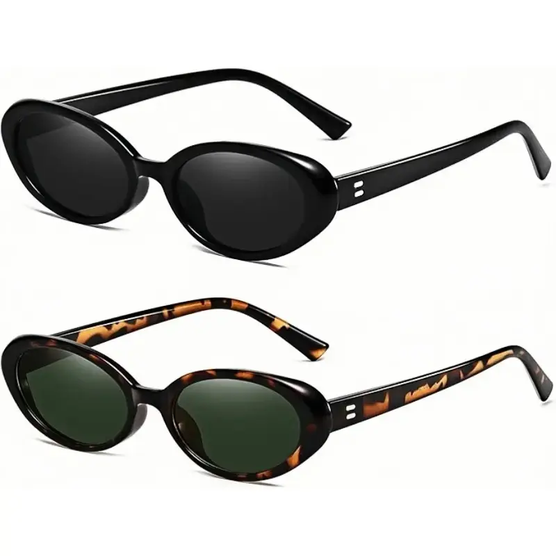 Summer Vibes 2 PCS Retro Oval Sunglasses for Women & Men, Trendy 90s Y2K Vintage Small Frame Shades, UV400 Protection, Lightweight Fashion Eyewear for Summer Beach Travel Festival Streetwear
