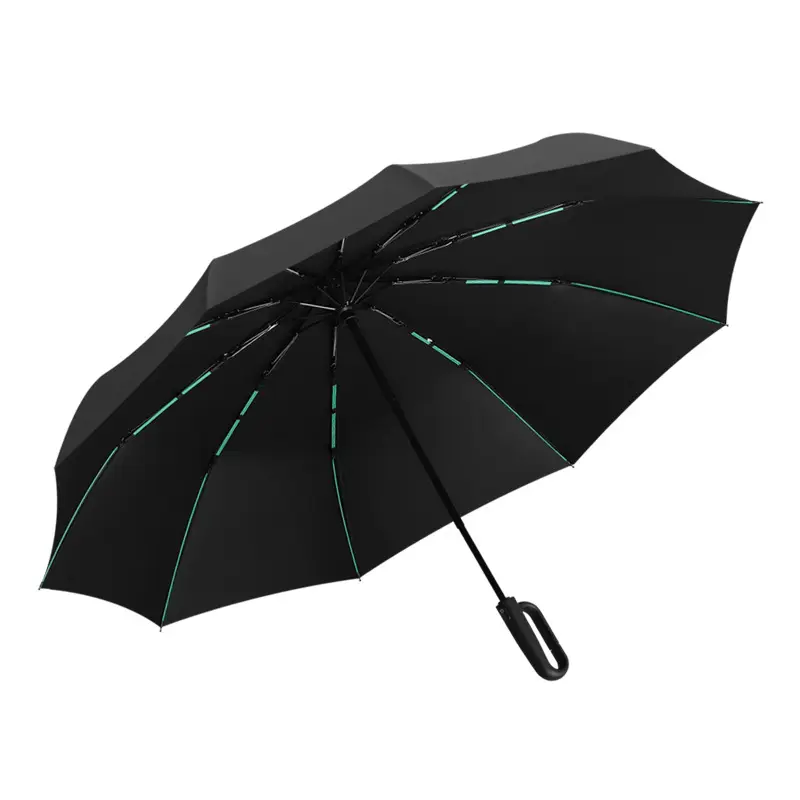 Adults' 3-Fold Auto Retractable Umbrella with Rotating Black Rubber Ring Handle, 23 in, Cast Iron Components, Double Keel, UV Resistant, All-Weather, Cloth Canopy for Umbrella Enthusiasts, Foldable