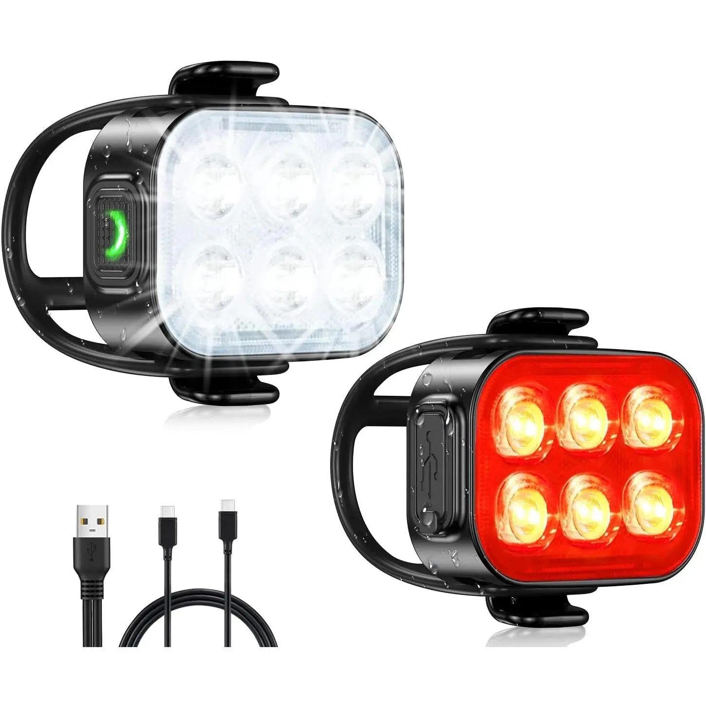 USB Rechargeable Bike Lights for Night Riding Front and Back IP65 Waterproof Bicycle Light Set 4+6 Modes 1.5H Fast Charging Easy to Install