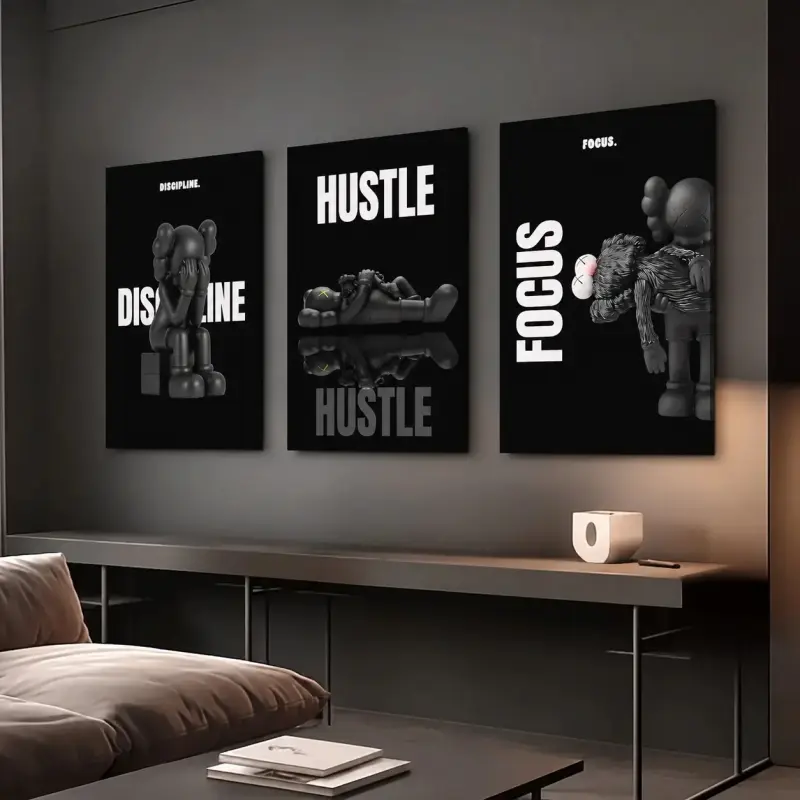 Set of 3 Black Motivational Canvas Wall Art Prints – Streetwear Inspired Hypebeast Decor, Modern Urban Black Man Poster Set for Bedroom, Living Room & Men’s Apartment Aesthetic